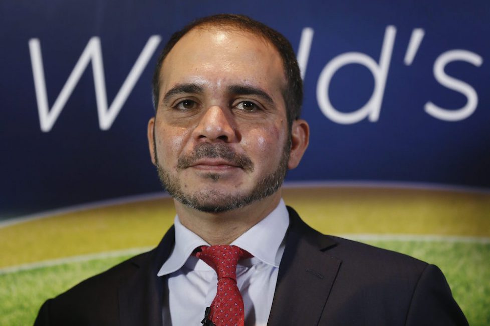 Jordan's Prince Ali Bin Al-Hussein, FIFA's Asian vice president and chairman of the Jordan Football Association, poses for photographers after a news conference in central London