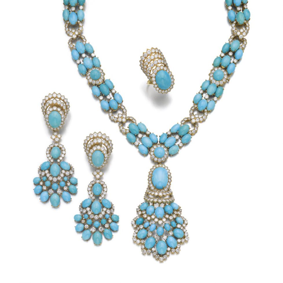 Parure de turquoises et diamants