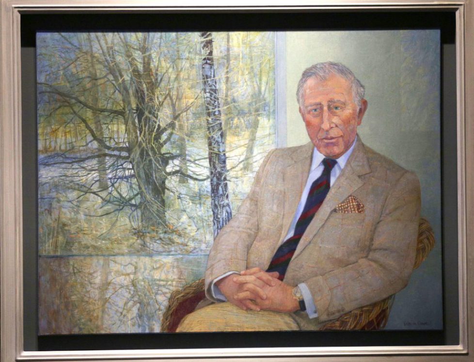 Victoria Crowe's specially-commissioned portrait of the Prince of Wales, known as the Duke of Rothesay in Scotland, is displayed at the Scottish National Portrait Gallery in Edinburgh following its acquisition.