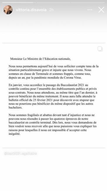 Le Message De Vittoria De Savoie Au Ministre De LEducation Nationale