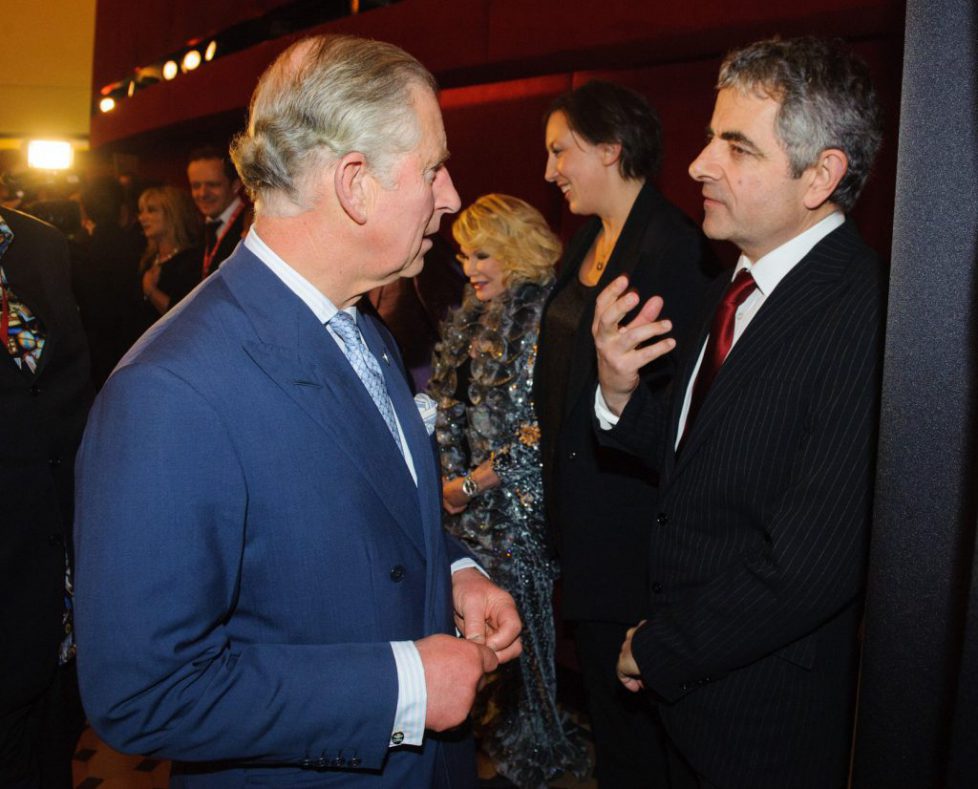 The Prince of Wales meets Rowan Atkinson at the Prince's Trust Comedy Gala 2012, at the Royal Albert Hall, in central London.