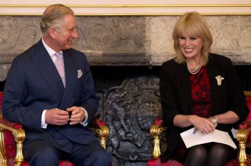 The Prince of Wales, the President of Arts and Business with host Joanna Lumley at a ceremony for The Prince of Wales Medal for Arts Philanthropy for 2013, at St James's Palace in London.