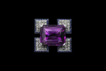 Brooch in amethyst, diamond, sapphire and platinum, Cartier London circa 1933